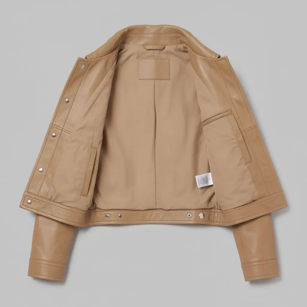 Women's Tan Leather Trucker Jacket — Glinton