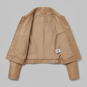 Women's Tan Leather Trucker Jacket — Glinton