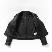 Women's Black Cropped Leather Biker Jacket — Lapford