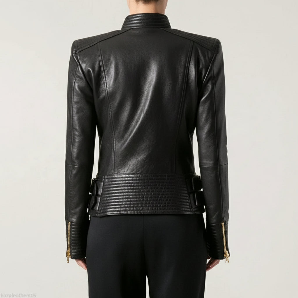 Women’s Handmade Black Leather Jacket - Biker Leather Jacket
