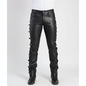 Men's Slim Fit Buckle Leather Pants for Casual and Party Wear