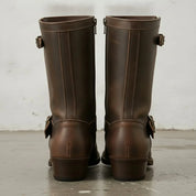 Men's Dark Brown Plain-Toe Leather Biker Boots — Aylesham