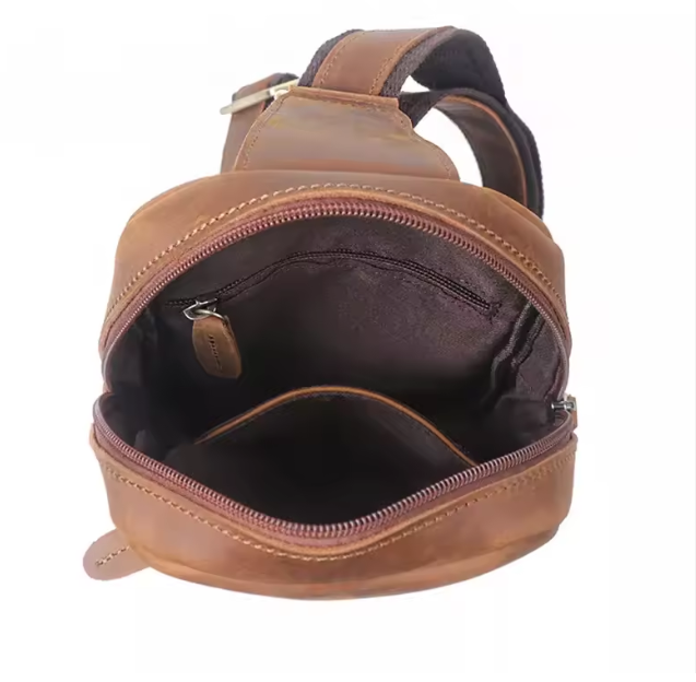 Unisex Distressed Vintage Leather Crossbody Chest Bag
