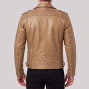 Men's Tan Leather Double Rider Biker Jacket — Carson
