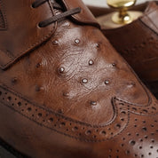 Men's Brown Ostrich-Embossed Leather Wingtip Derbys — Farnell