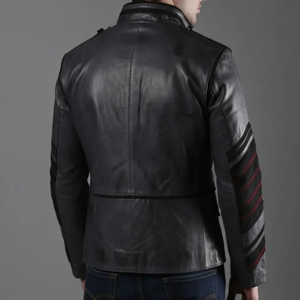 Men's Faded Black Distressed Leather Band Jacket — Abberdon
