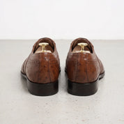 Men's Brown Ostrich-Embossed Leather Wingtip Derbys — Farnell