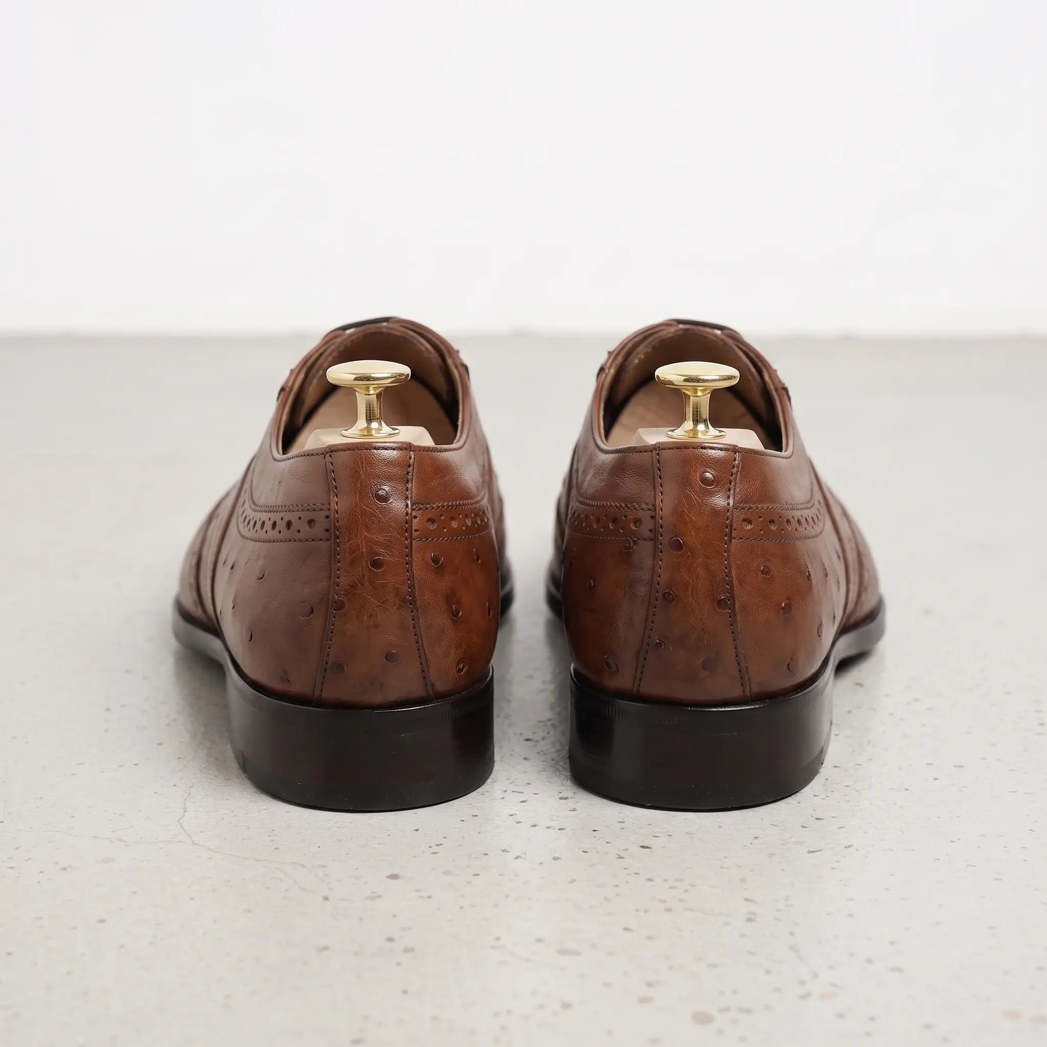 Men's Brown Ostrich-Embossed Leather Wingtip Derbys — Farnell