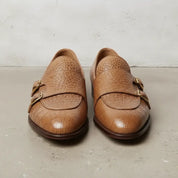 Men's Tan Crocodile-Embossed Leather Double Monk Shoes — Bowman