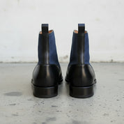 Men's Black and Blue Leather Button Boots