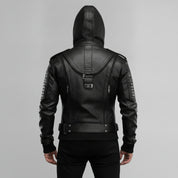 Men's Black Hooded Leather Biker Jacket