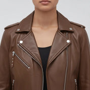 Women's Brown Leather Biker Jacket — Tyndall