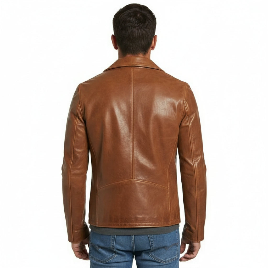 Men's Handmade Tan Brown Leather Brando Jacket, Genuine Brown Leather Biker Jacket