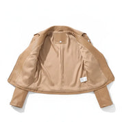 Women's Tan Cropped Leather Biker Jacket — Lapford