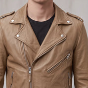 Men's Tan Leather Biker Jacket — Deaville