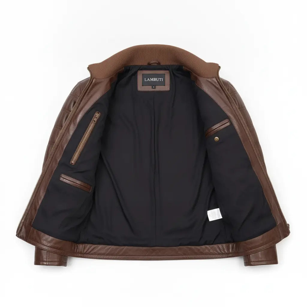 Men's Brown Quilted Leather Biker Jacket — Blayney