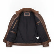 Men's Brown Quilted Leather Biker Jacket — Blayney