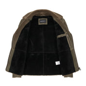 Men's Olive Green and Brown Shearling Leather Biker Jacket — Brighouse