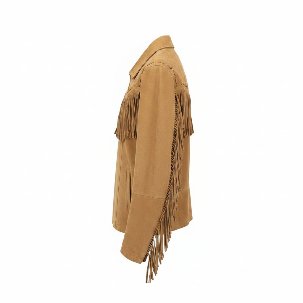 Men's Handmade Suede Leather Fringes Cowboy Jacket