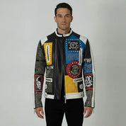 Men's Black Diamond Studded Leather Biker Jacket — Hoxley
