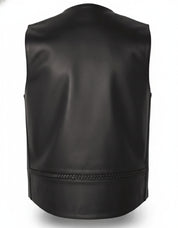 Men Black Leather Vest, Mens Fashion Rock Punk Leather V Neck Vest