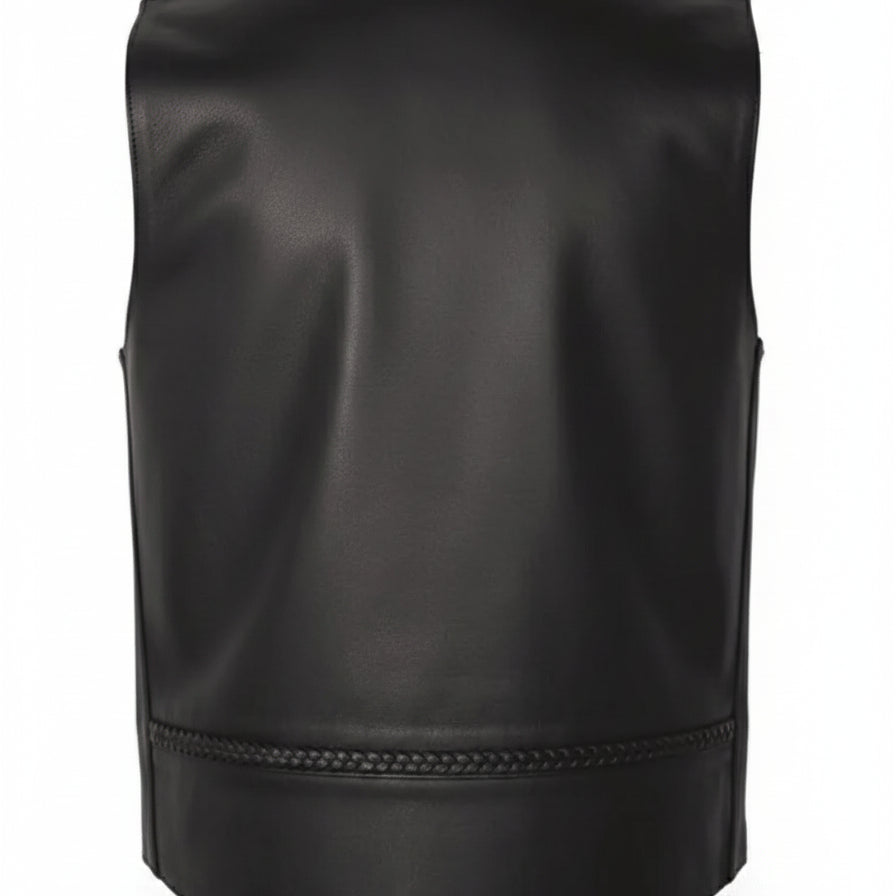 Men Black Leather Vest, Mens Fashion Rock Punk Leather V Neck Vest