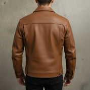 Men's Handmade Brown Leather Trucker Jacket