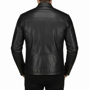 Handmade Men Black Sheep Leather Jacket, Men Motorcycle Jacket, Biker Jacket for Men