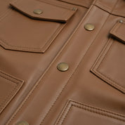 Men's Handmade Brown Leather Trucker Jacket