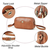 Women's Cognac Twist-Lock Silver Hardware Leather Crossbody Bag