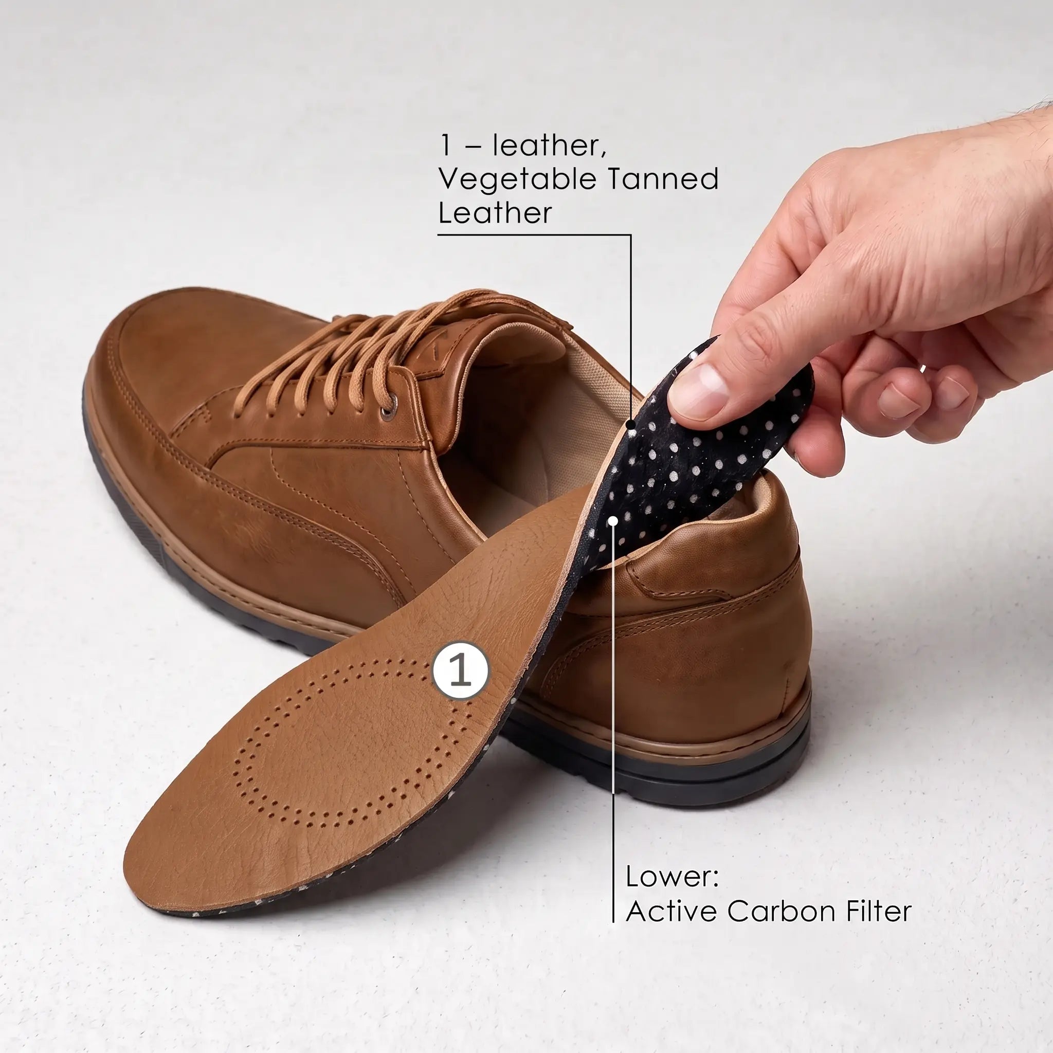 Brown Pebbled Leather and Black Support Insoles — Abbins