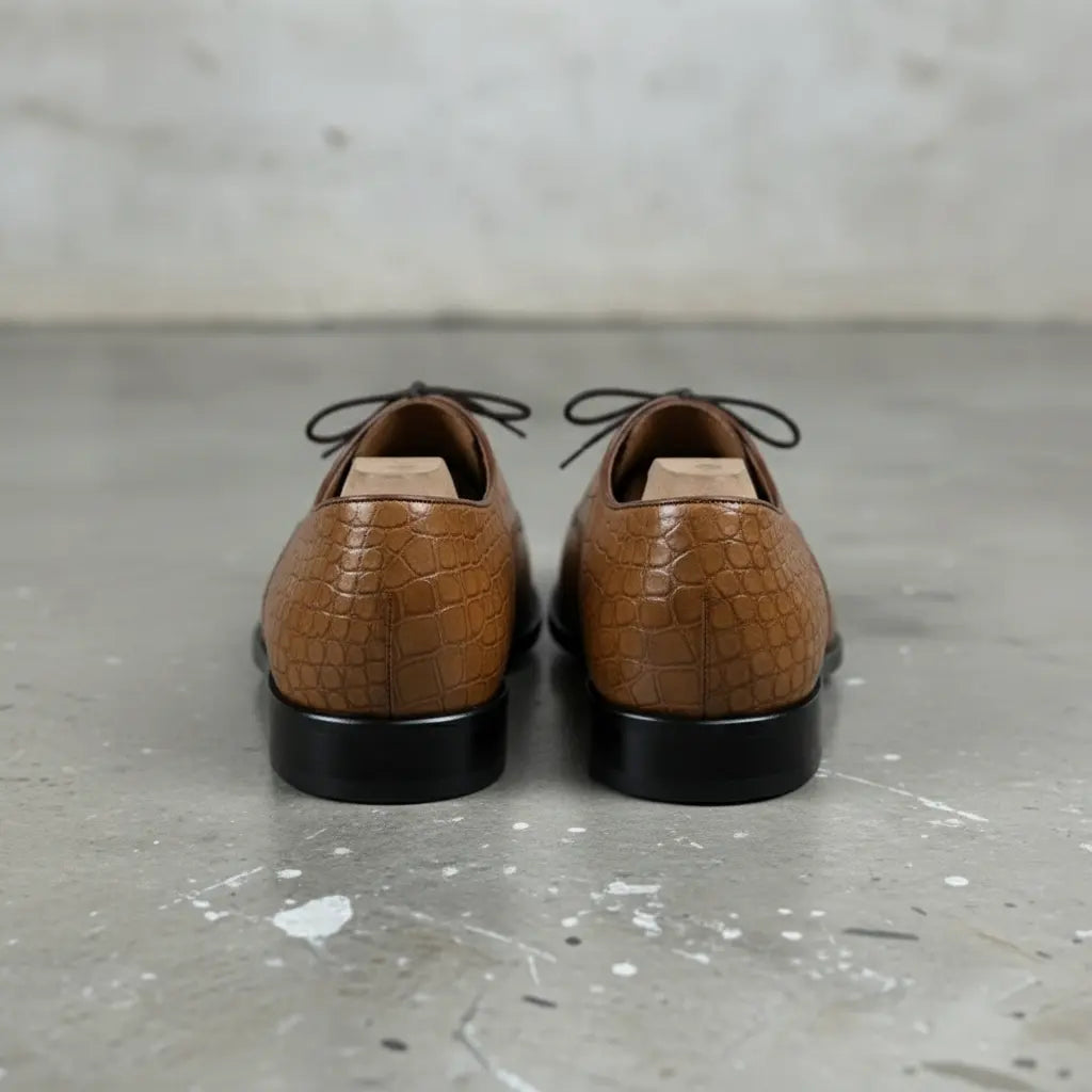 Men's Tan Crocodile-Embossed Leather Oxfords — Nettleton — Nettleton