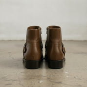 Men's Brown Plain-Toe Leather Ankle Biker Boots