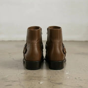 Men's Brown Plain-Toe Leather Ankle Biker Boots — Atherton