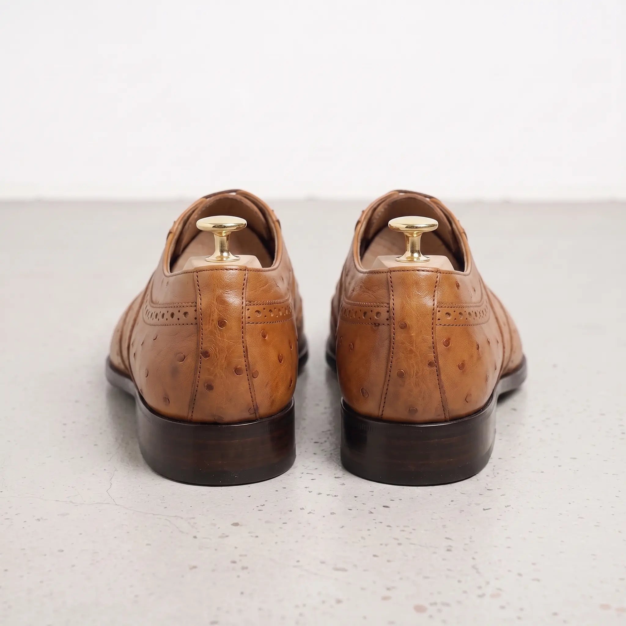Men's Tan Ostrich-Embossed Leather Wingtip Derbys — Farnell
