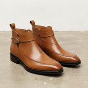 Men's Tan Apron-Toe Leather Jodhpur Boots
