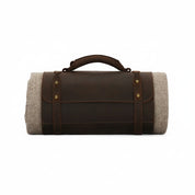 Dark Brown Full-Grain Leather Rolled Blanket Carrier with Brass Hardware