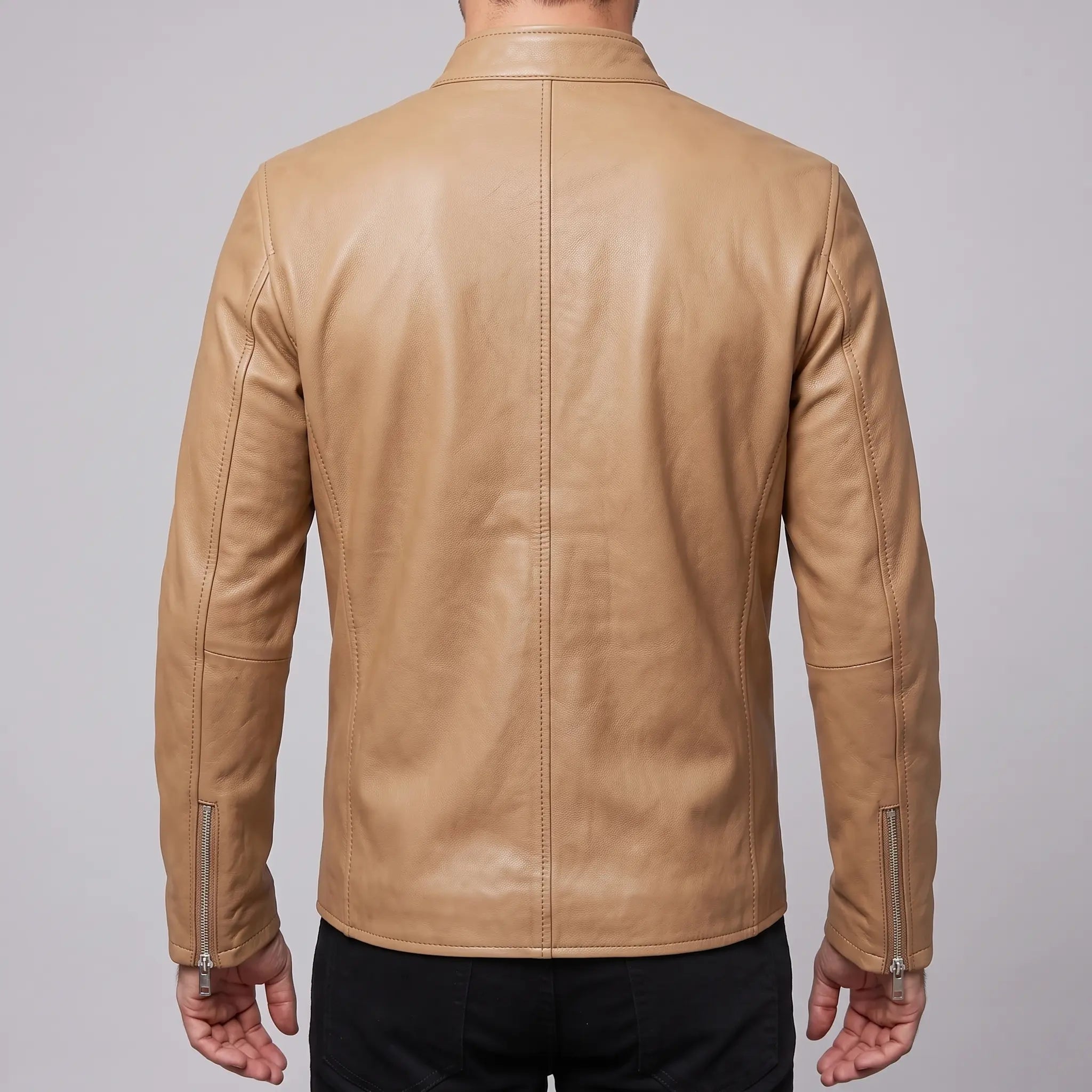 Men's Tan Leather Biker Jacket — Hempstead