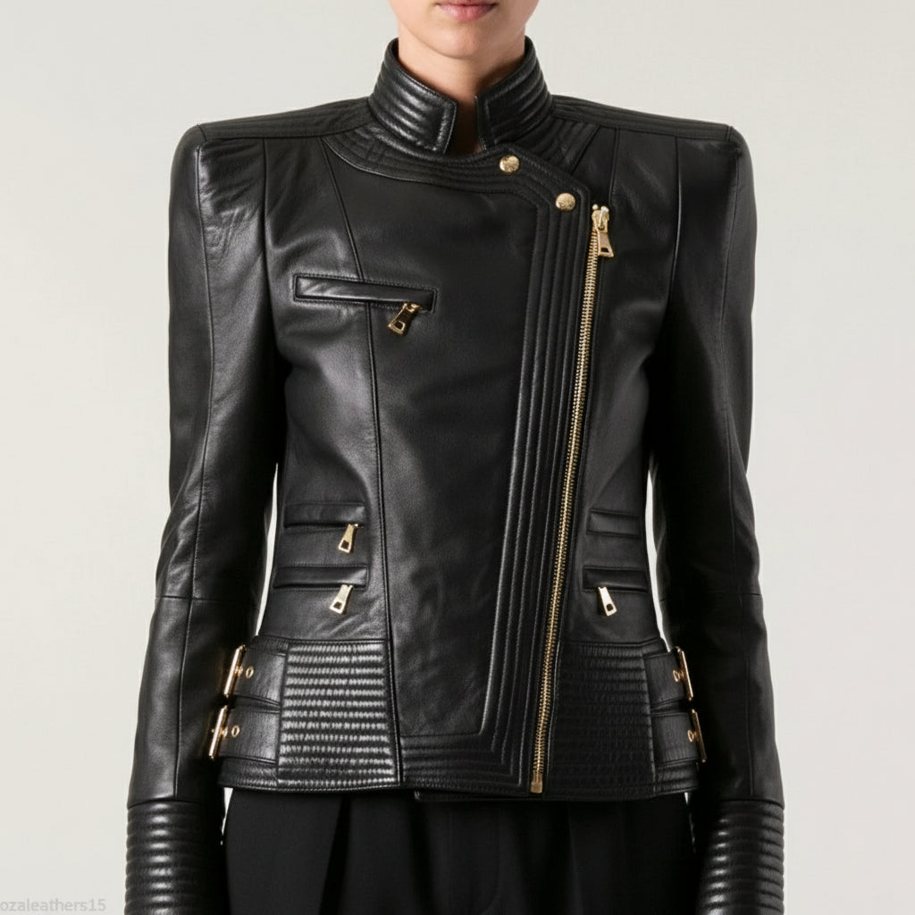 Women’s Handmade Black Leather Jacket - Biker Leather Jacket