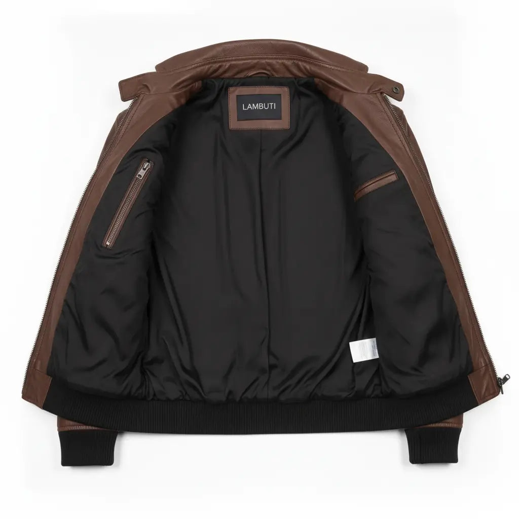 Men's Brown Leather Bomber Jacket — Blake