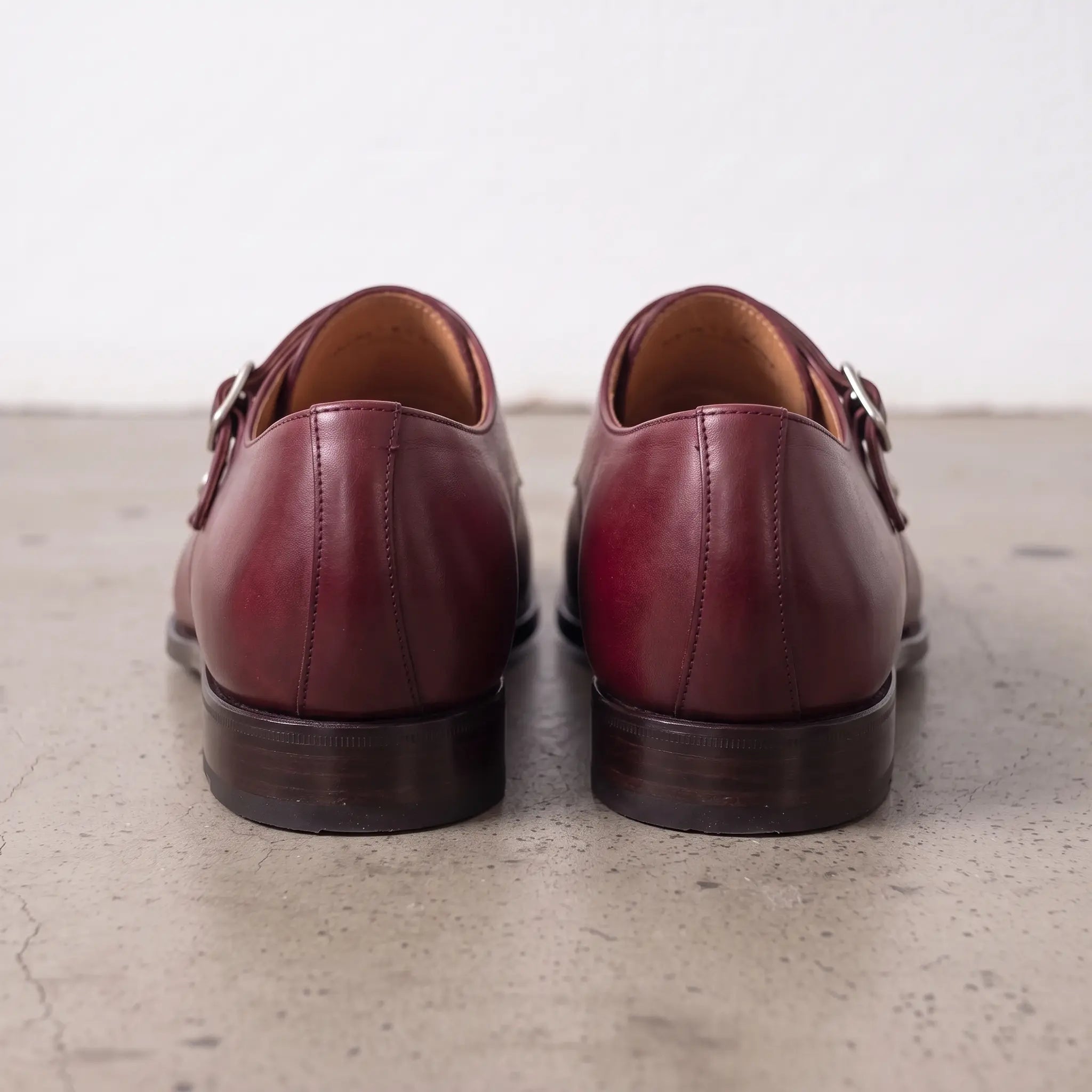 Men's Burgundy Cap-Toe Leather Double Monk Strap Shoes — Irlam