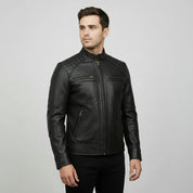 Handmade Men Black Biker Leather Jacket, Men's Stylish Black Sheep Leather Biker Jacket