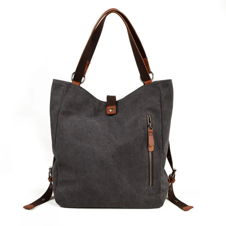 Women's Convertible Canvas Shoulder Bag with Leather Accents