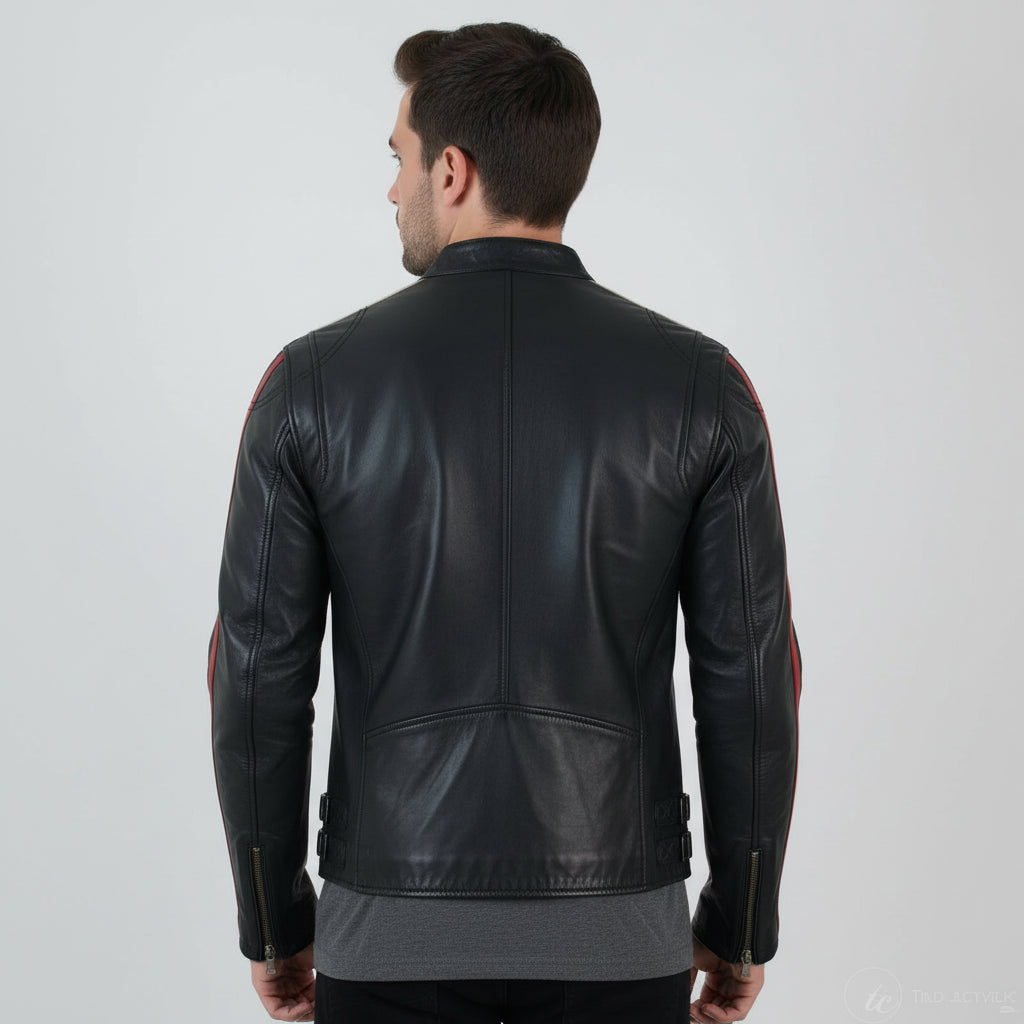 Handmade Mens Black Genuine Sheep Leather Jacket Men Motocycle Retro Style Jacket