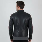 Handmade Mens Black Genuine Sheep Leather Jacket Men Motocycle Retro Style Jacket
