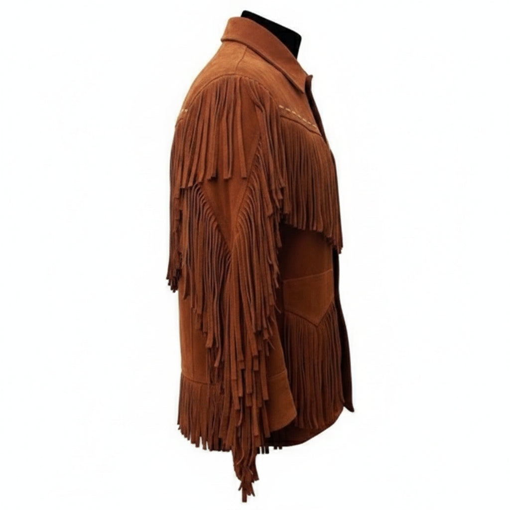 Handmade Men's Tan Western Suede Cowboy Jacket