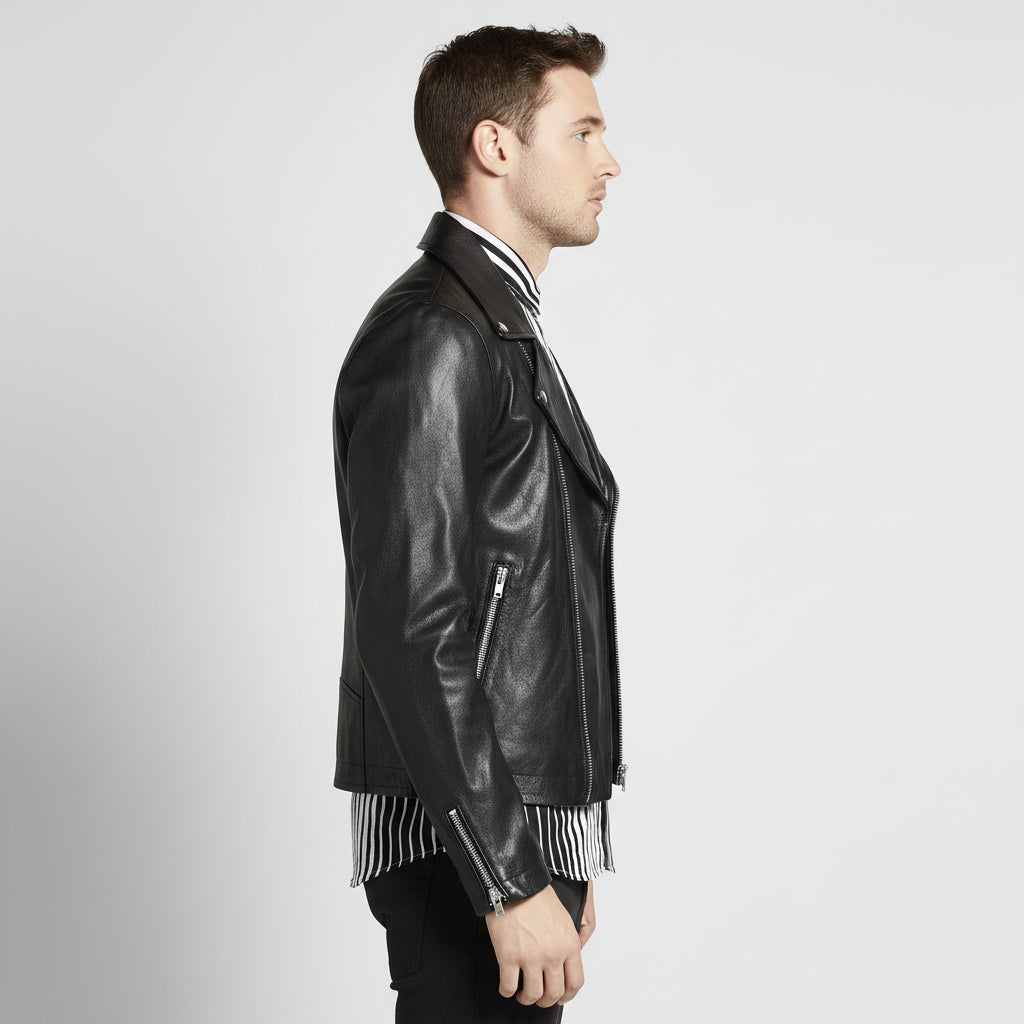 Handmade Men Black Motorcycle Leather Jacket Leather Jacket, Leather Jackets