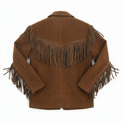 Handmade Men’s Tan Suede Western Fringe Jacket, Classic Cowboy Style