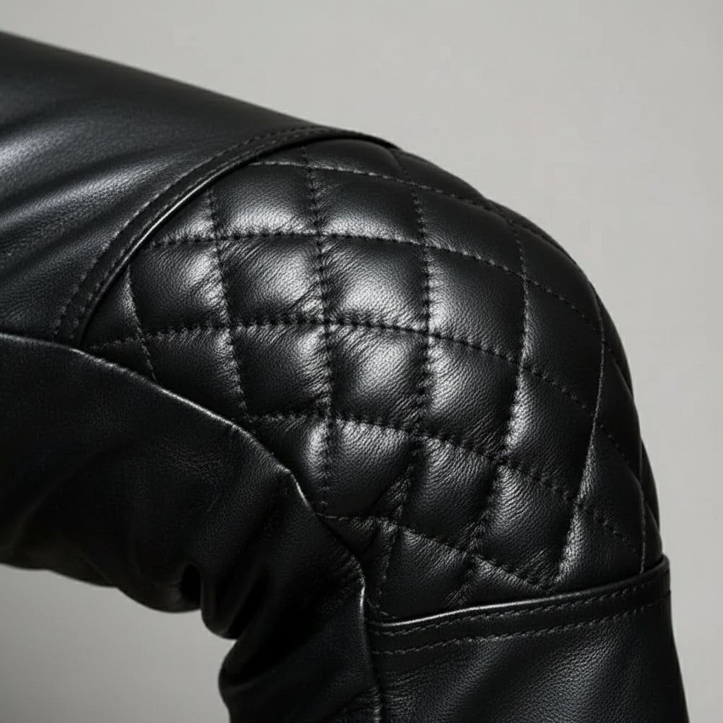 Men's Leather Biker Pants, Heavy-Duty Punk Rock Trousers