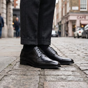 Men's Black Apron-Toe Leather Derbys — Stokes
